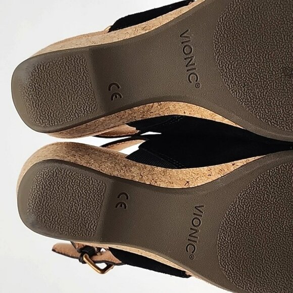 Vionic Marian Black Suede Slingback Strap Sandals Wedge Cork Soles Size 9 - Picture 8 of 16